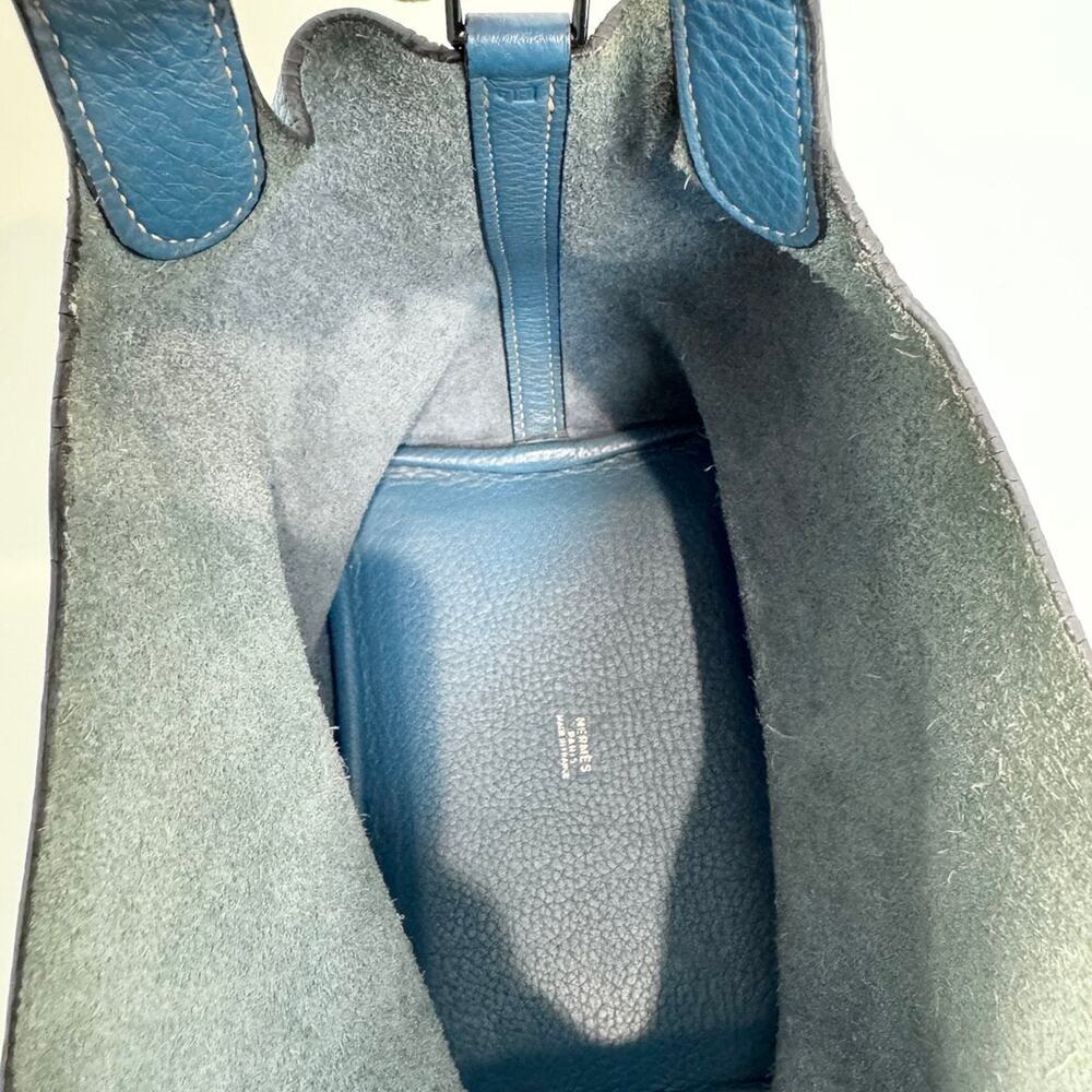 HERMES Vintage Blue Clemence Leather Silver Hardware Picotin Handbag - Picture 7 of 8